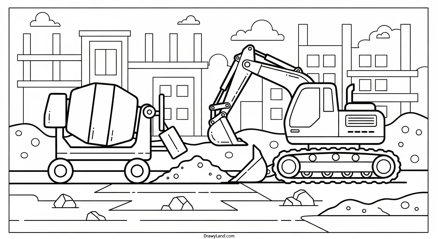 Free Printable Construction Coloring Sheets for Kids simple construction vehicles coloring sheet for toddlers