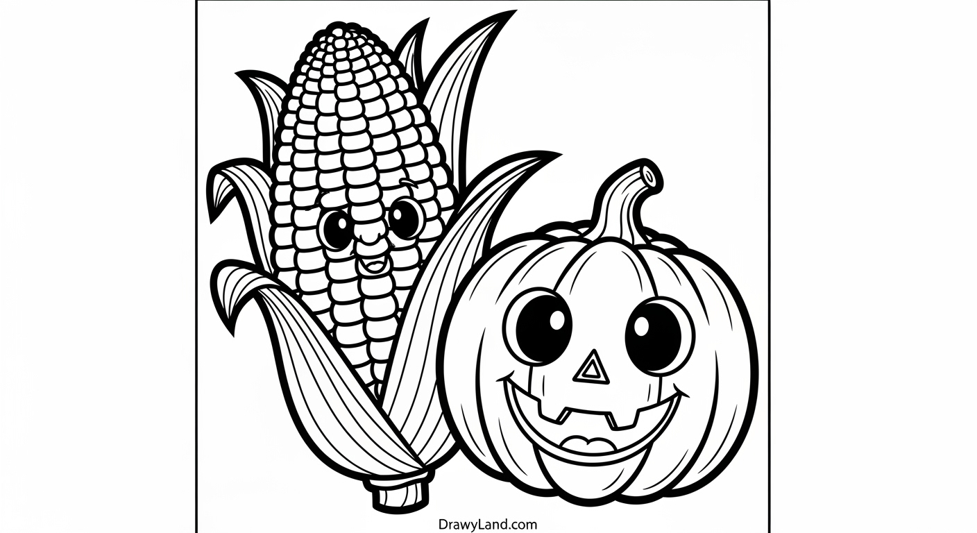 Free Printable Corn Coloring Page for Kids realistic corn stalk coloring page with farm background