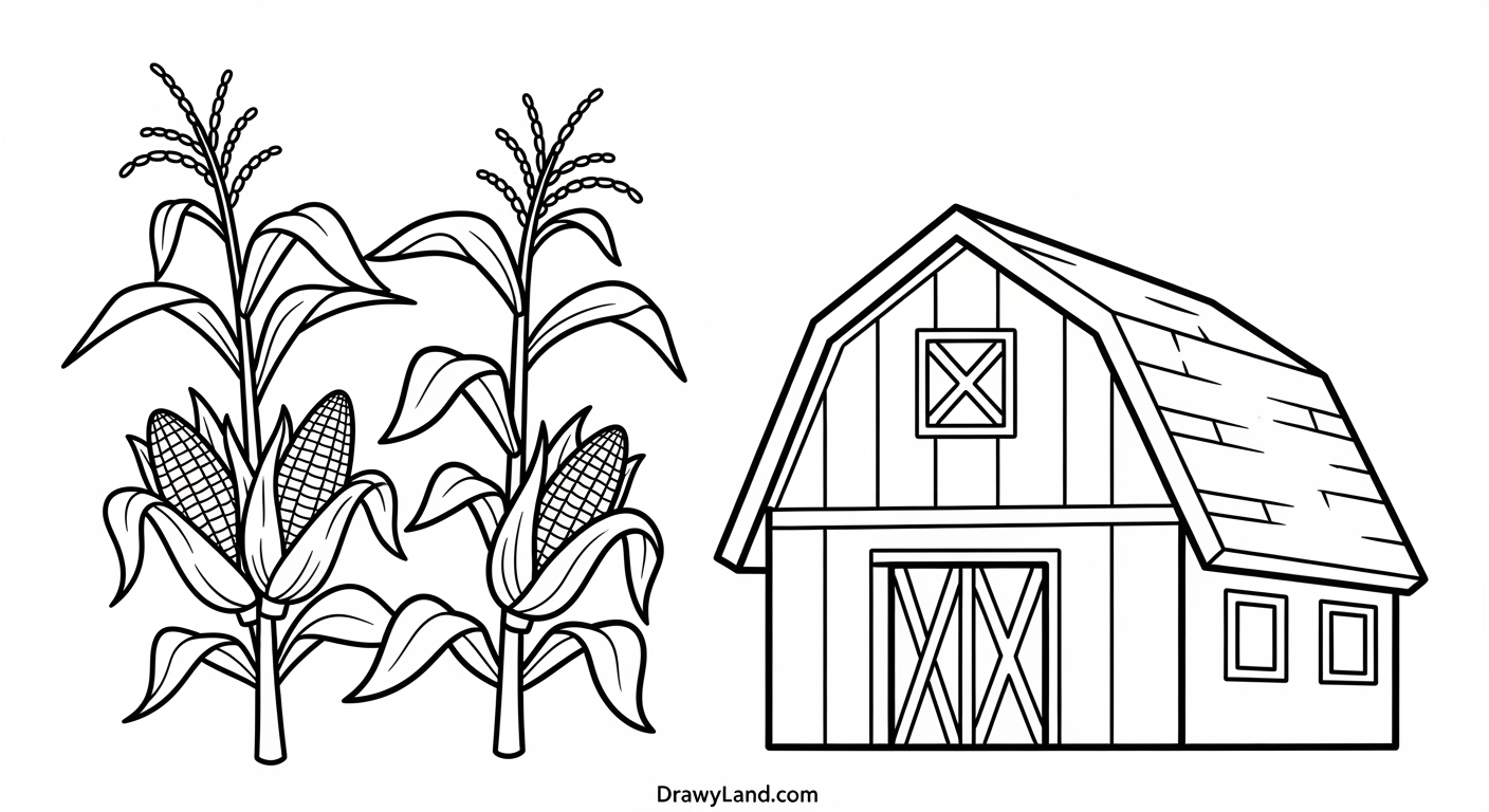 Free Printable Corn Coloring Page for Kids fun scarecrow and corn drawing page