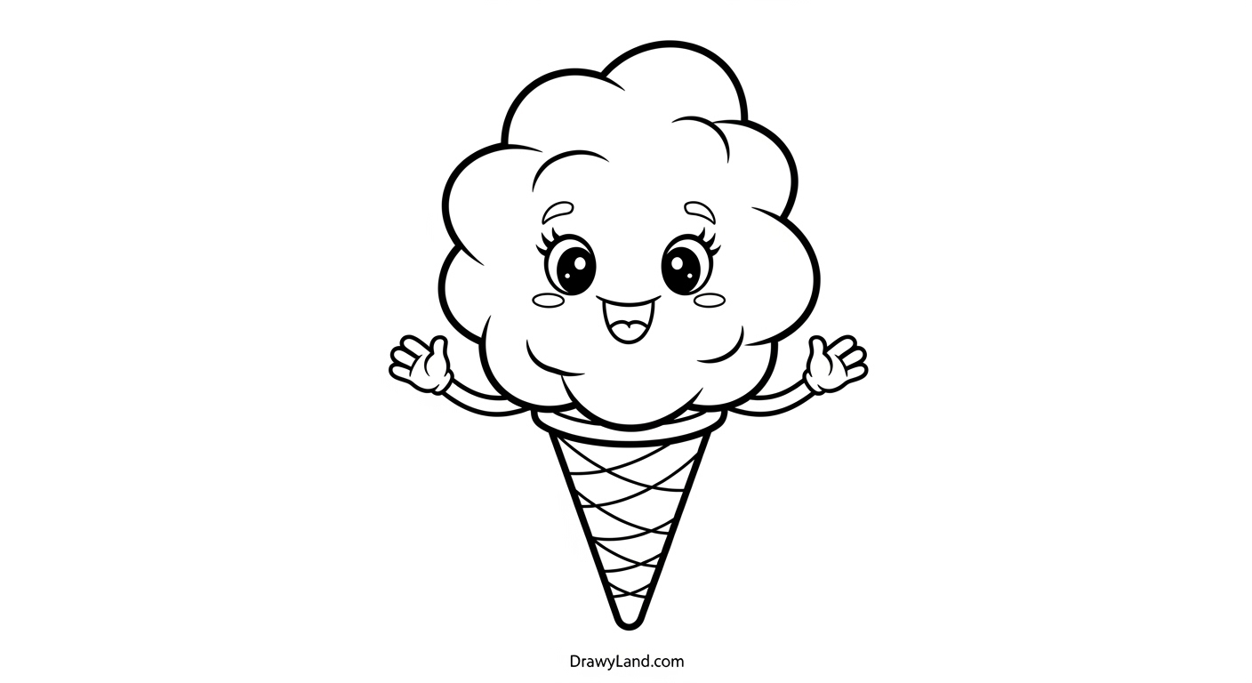 Fluffy Fun: Free Printable Cotton Candy Coloring Pages cute kawaii cotton candy coloring page with a smile
