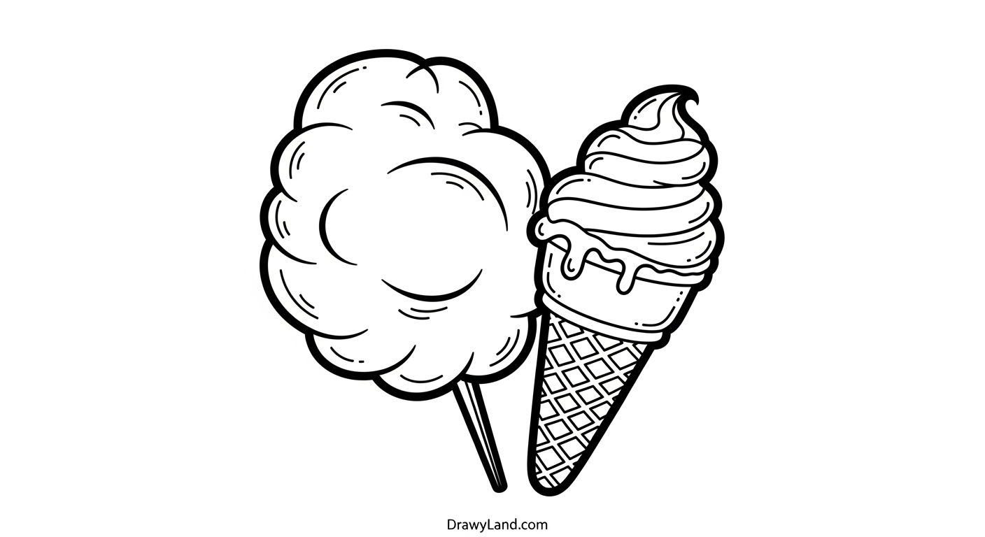 Fluffy Fun: Free Printable Cotton Candy Coloring Pages printable unicorn eating cotton candy coloring sheet