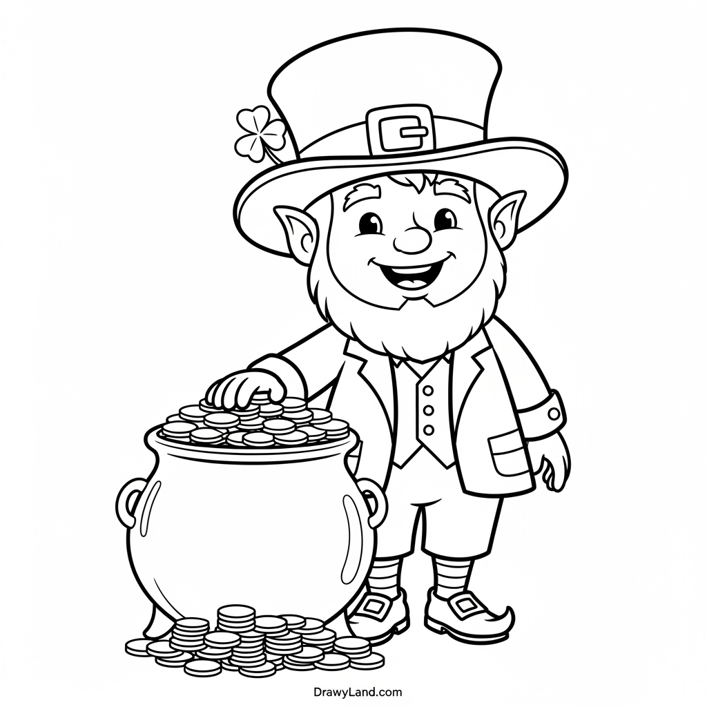 A simple cute leprechaun coloring page designed for toddlers