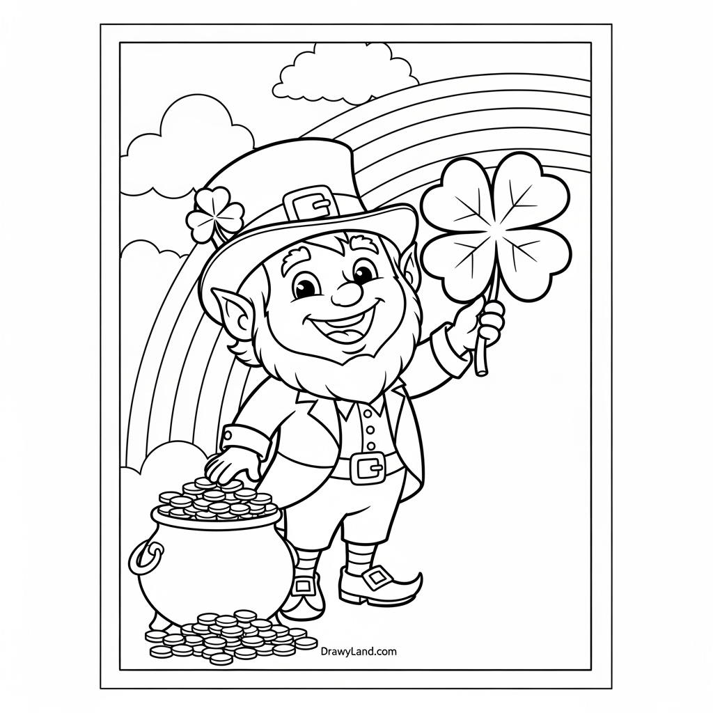 A printable leprechaun face coloring page with a big hat