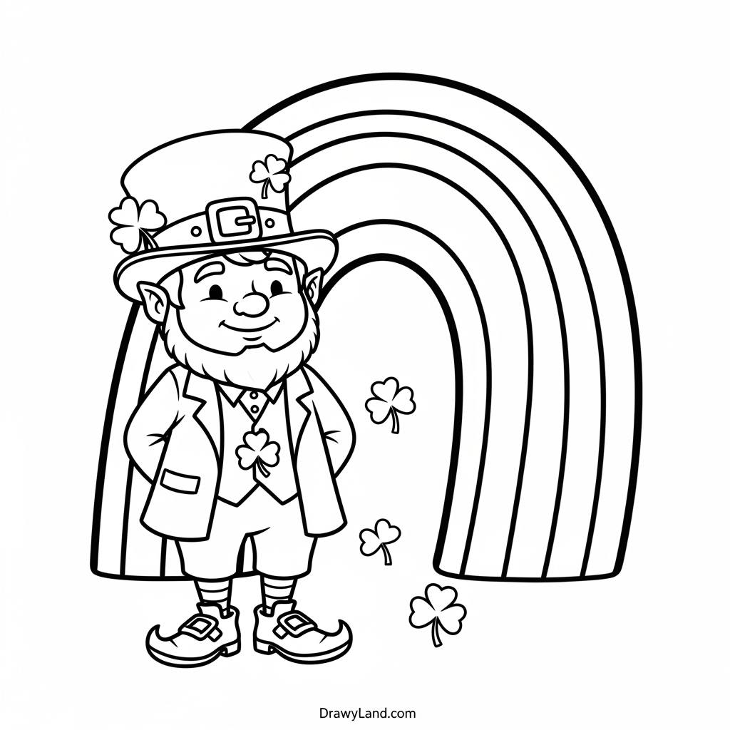 A cute leprechaun sitting on a mushroom coloring page