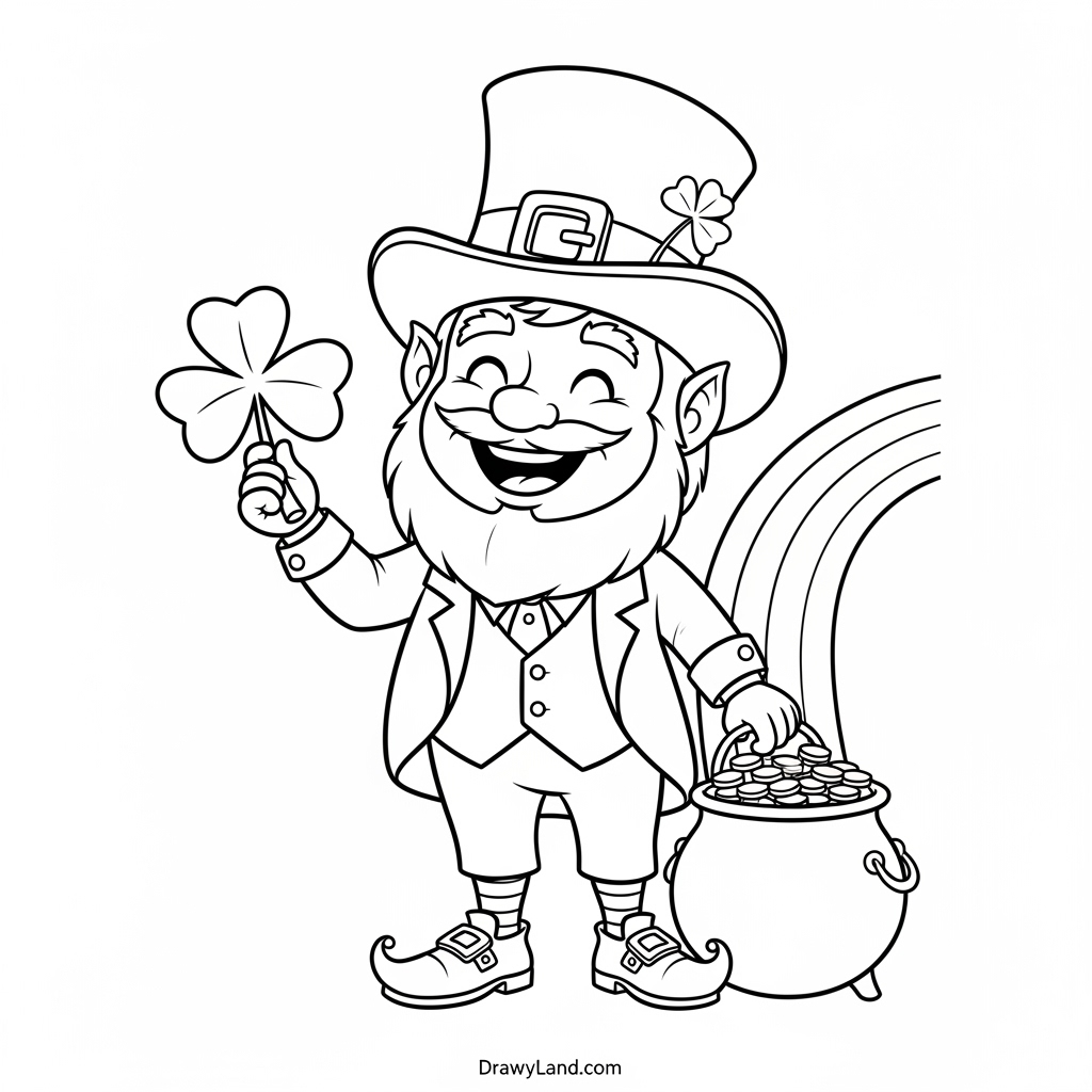 A kawaii cute leprechaun coloring page for preschool kids