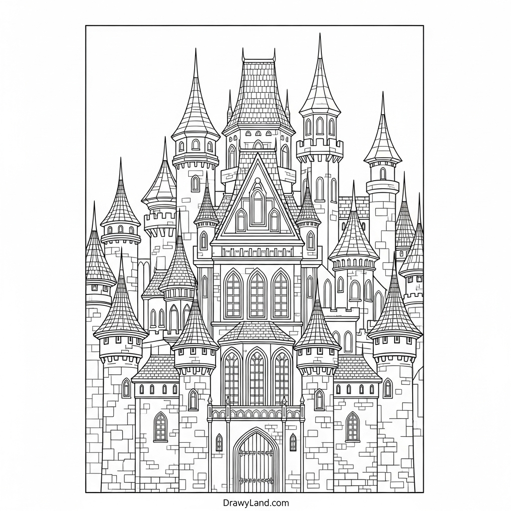 fairy tale fortress coloring page for children