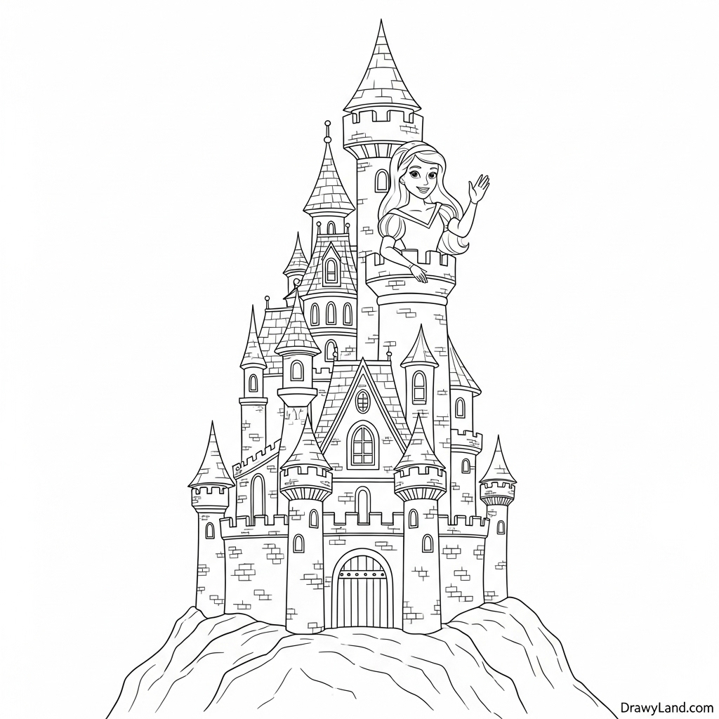 easy disney castle drawing for kids to color