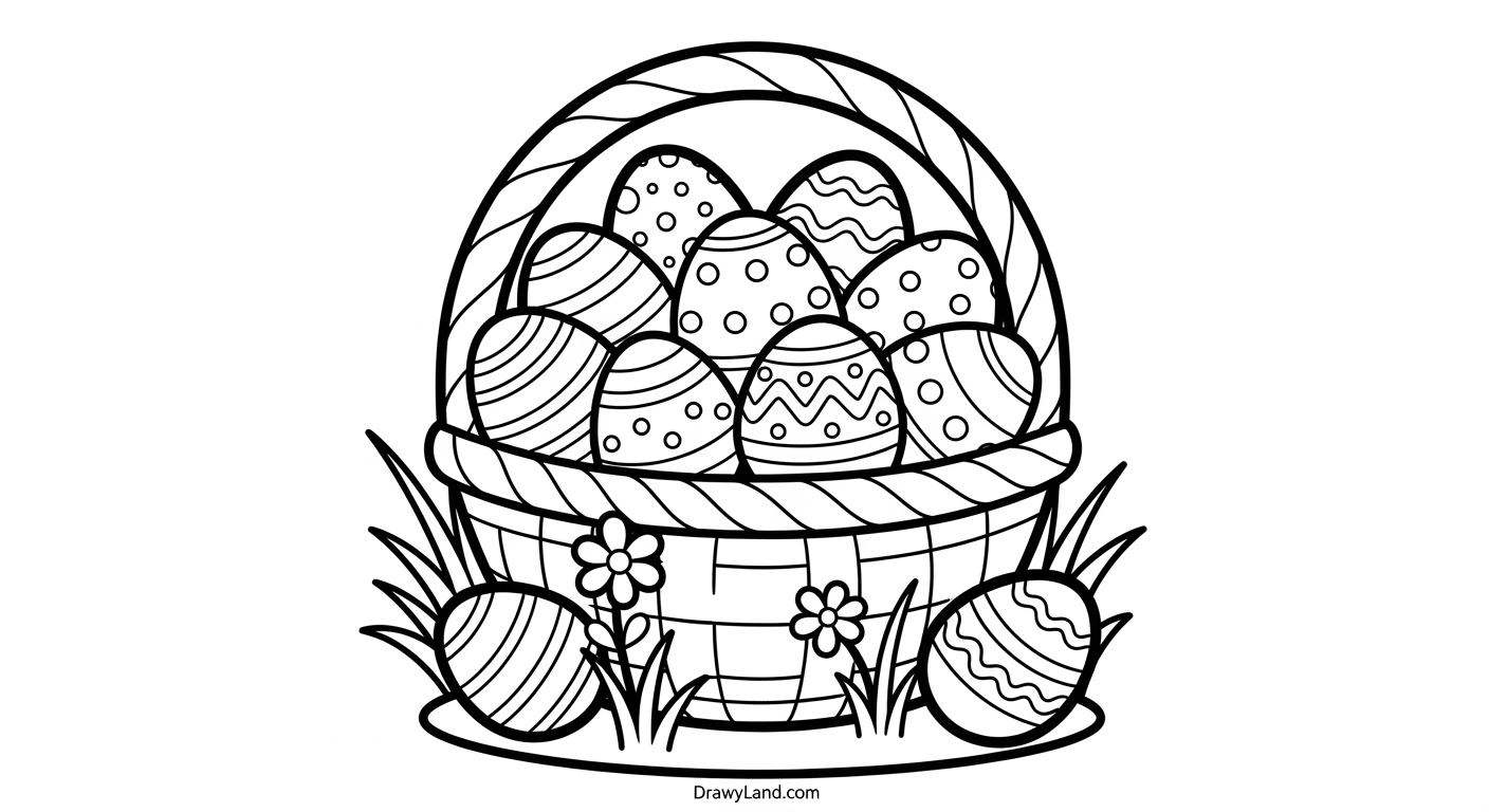 Free Printable Easter Basket Color Sheet for Kids cute easter basket color sheet with eggs