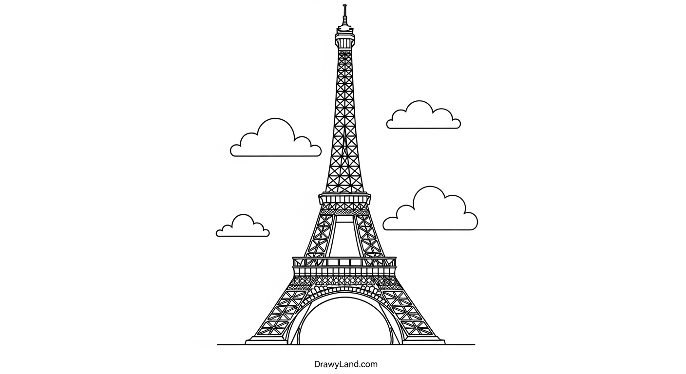 Free Printable Eiffel Tower Coloring Page Simple Eiffel Tower outline for preschoolers to color