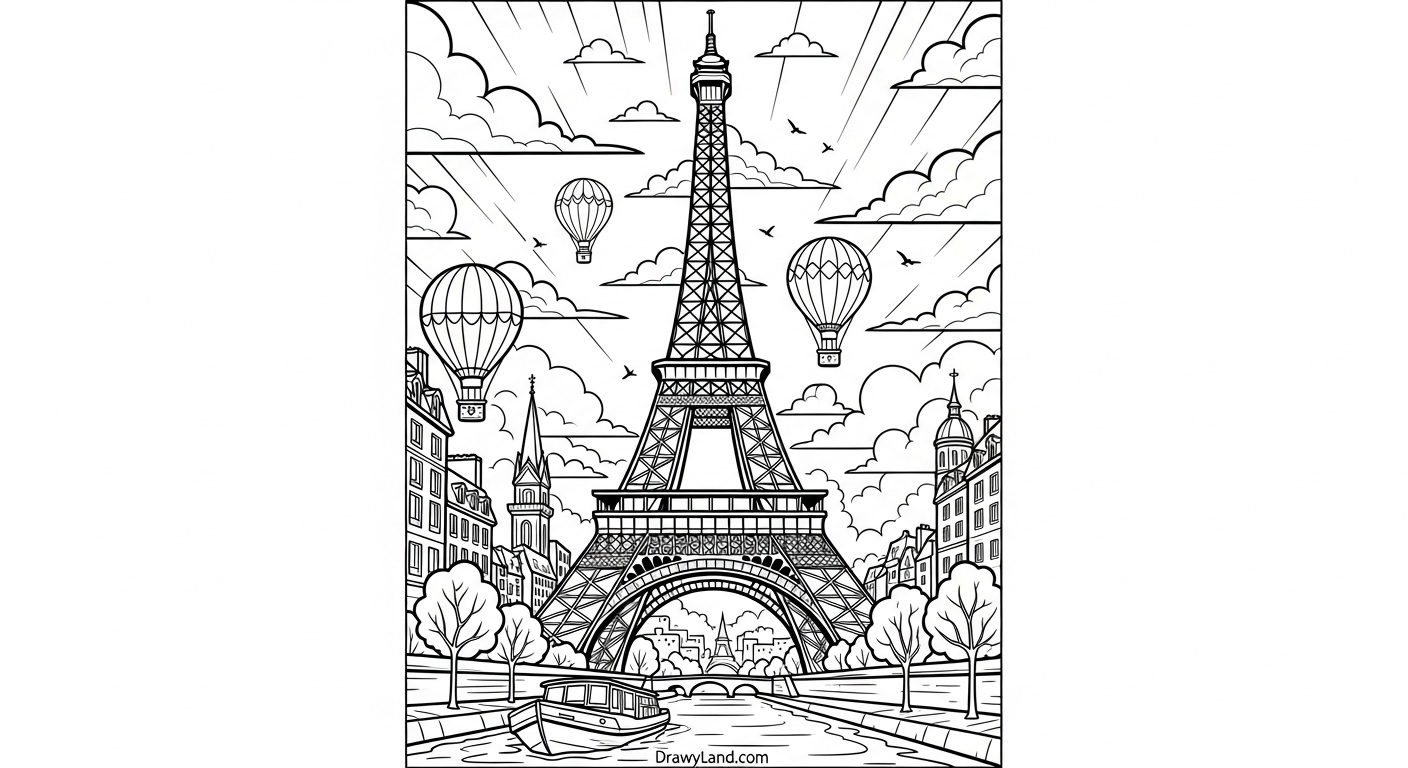 Free Printable Eiffel Tower Coloring Page Cute Eiffel Tower coloring template for children
