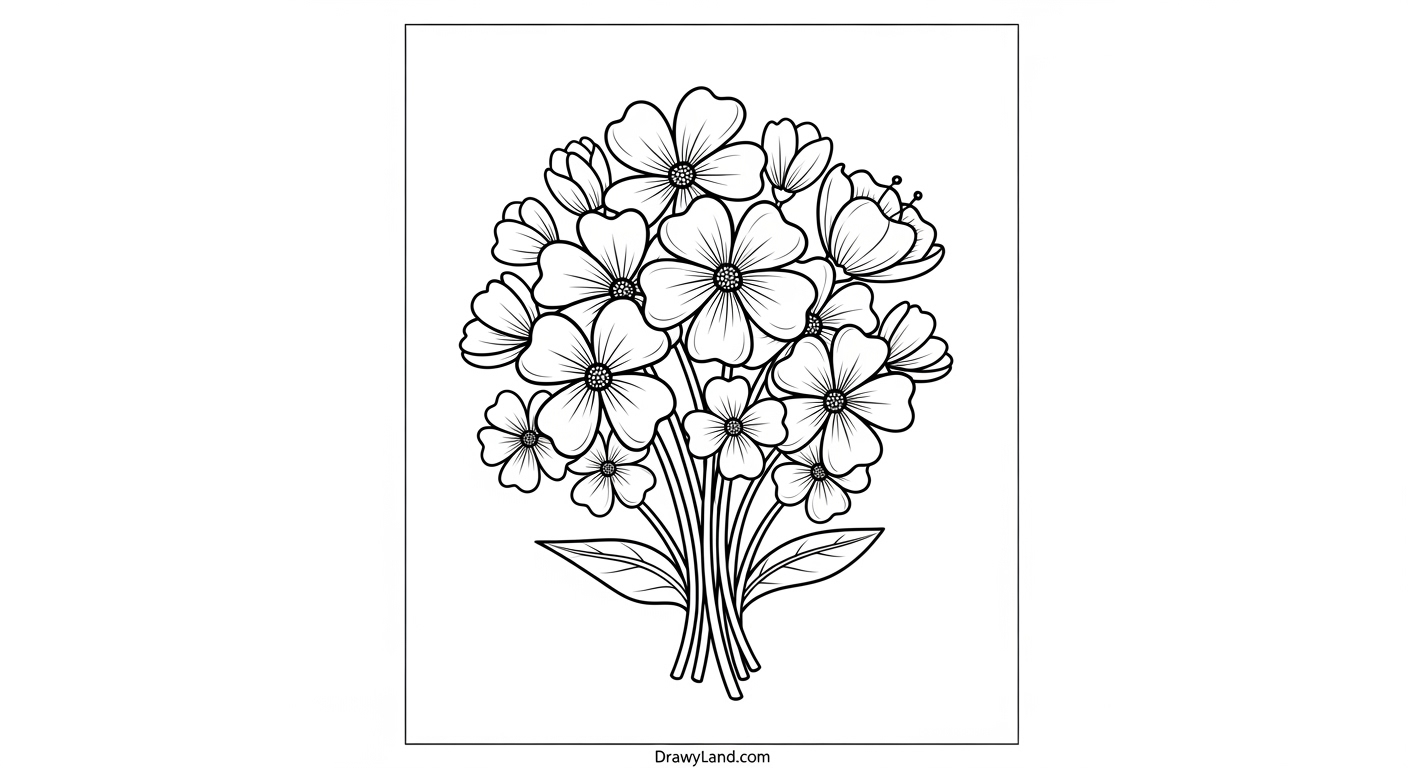 Free Printable Flower Bunch Coloring Pages for Kids craft idea with a flower bouquet coloring page