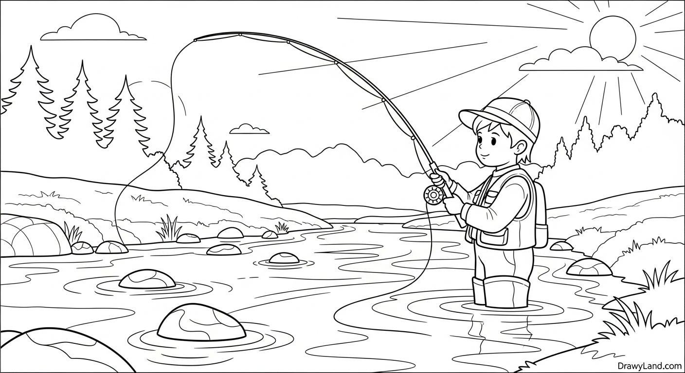 Dive In! Free Printable Fishing Coloring Pages father and son fishing trip coloring sheet printable