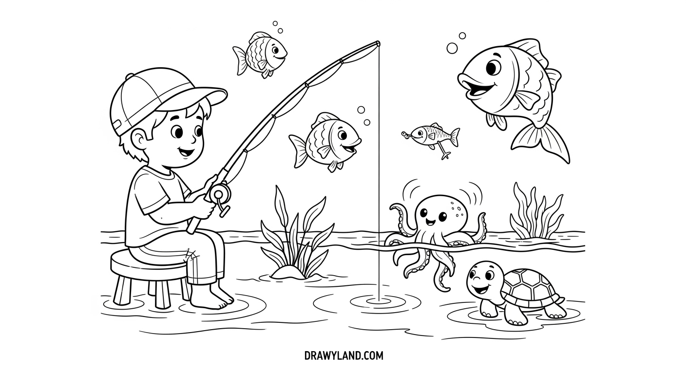 Dive In! Free Printable Fishing Coloring Pages cute cartoon fisherman coloring pages printable