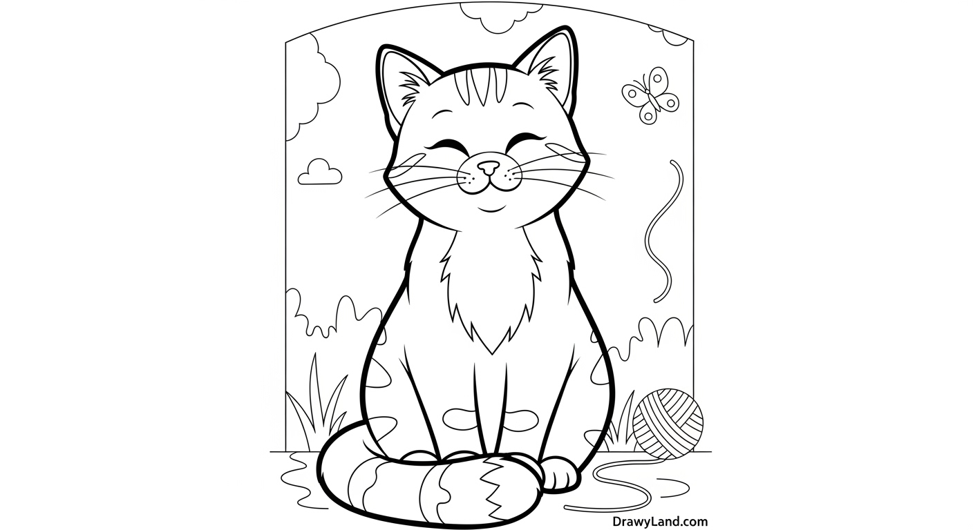 Adorable & Free Printable Coloring Pages of Cats simple feline coloring sheet for developing fine motor skills