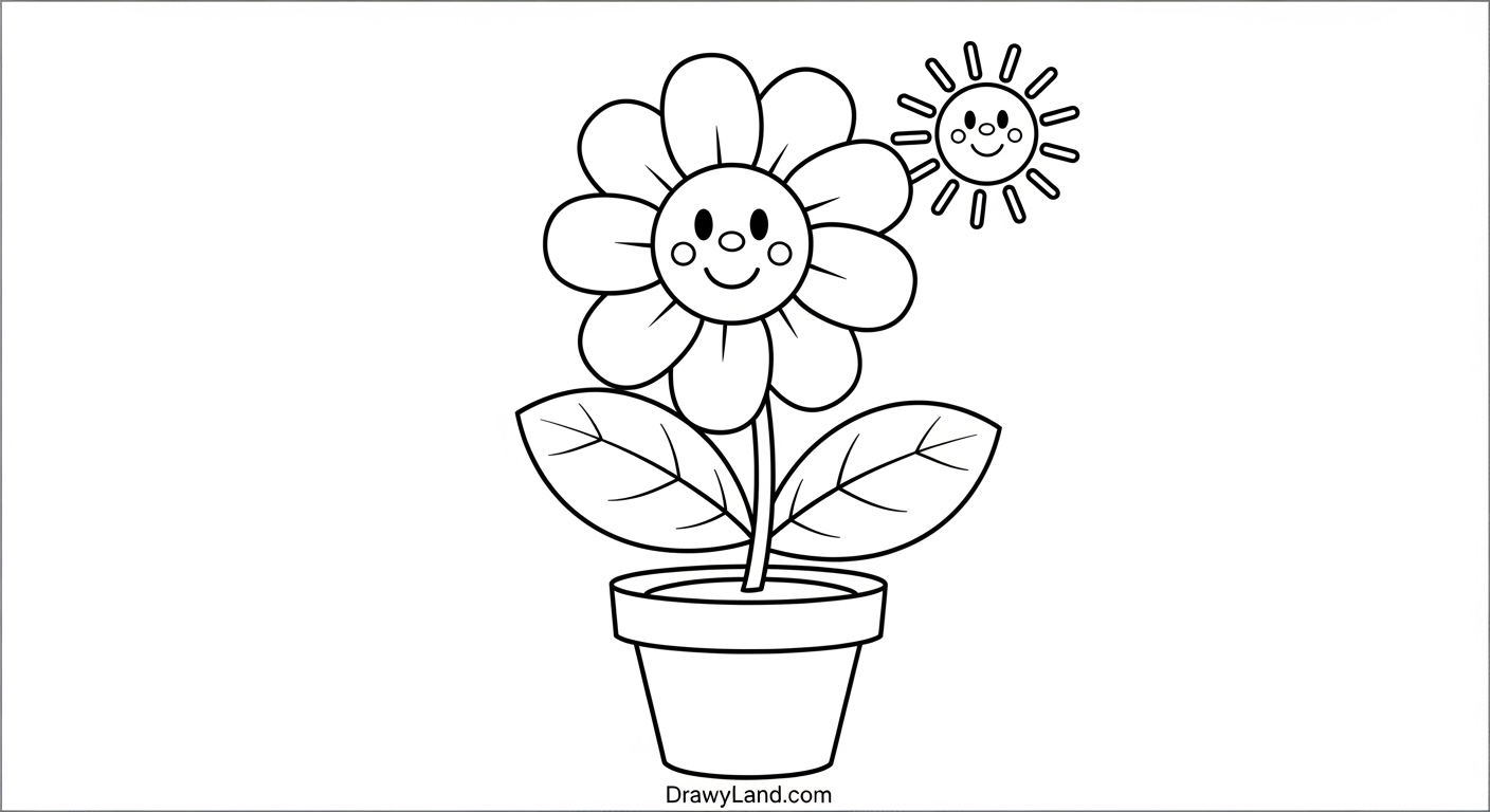 Free Printable Spring Coloring Pages for Kids A child happily coloring a free coloring spring page with flowers and a sun