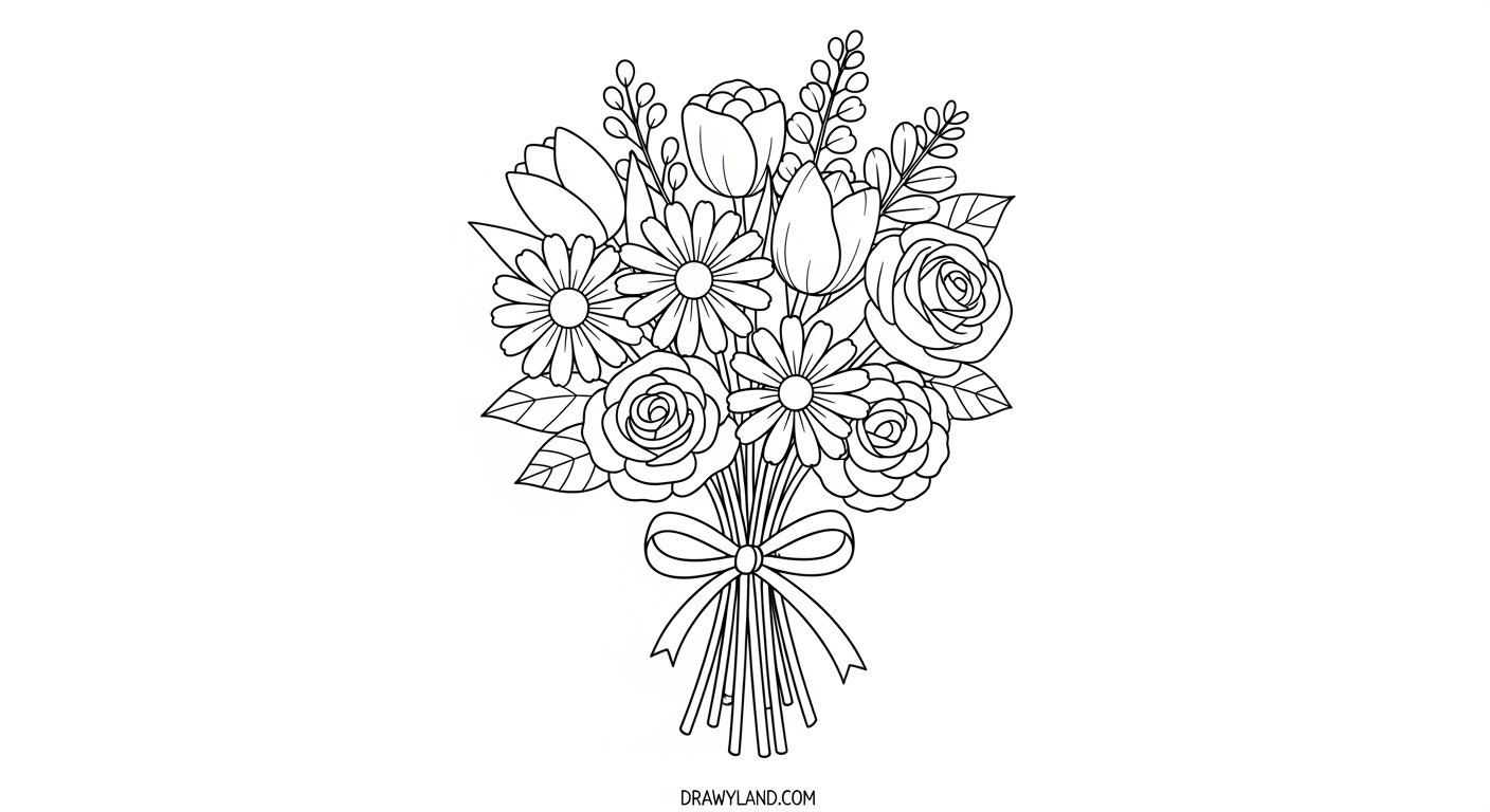 Free Printable Flower Coloring Pages for Kids beautiful flower bouquet coloring page for children