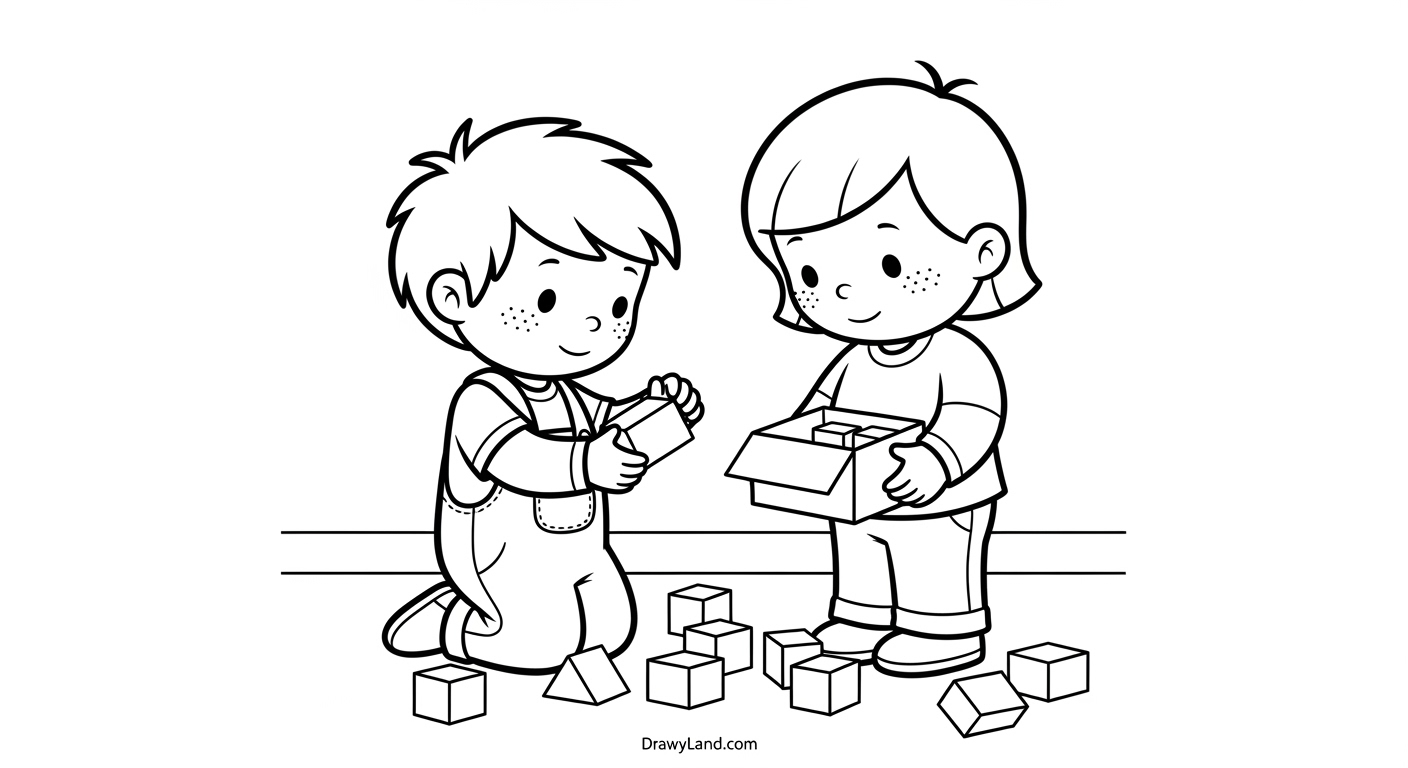 Free Printable Friends Coloring Pages for Kids Easy coloring sheets of friends sharing toys