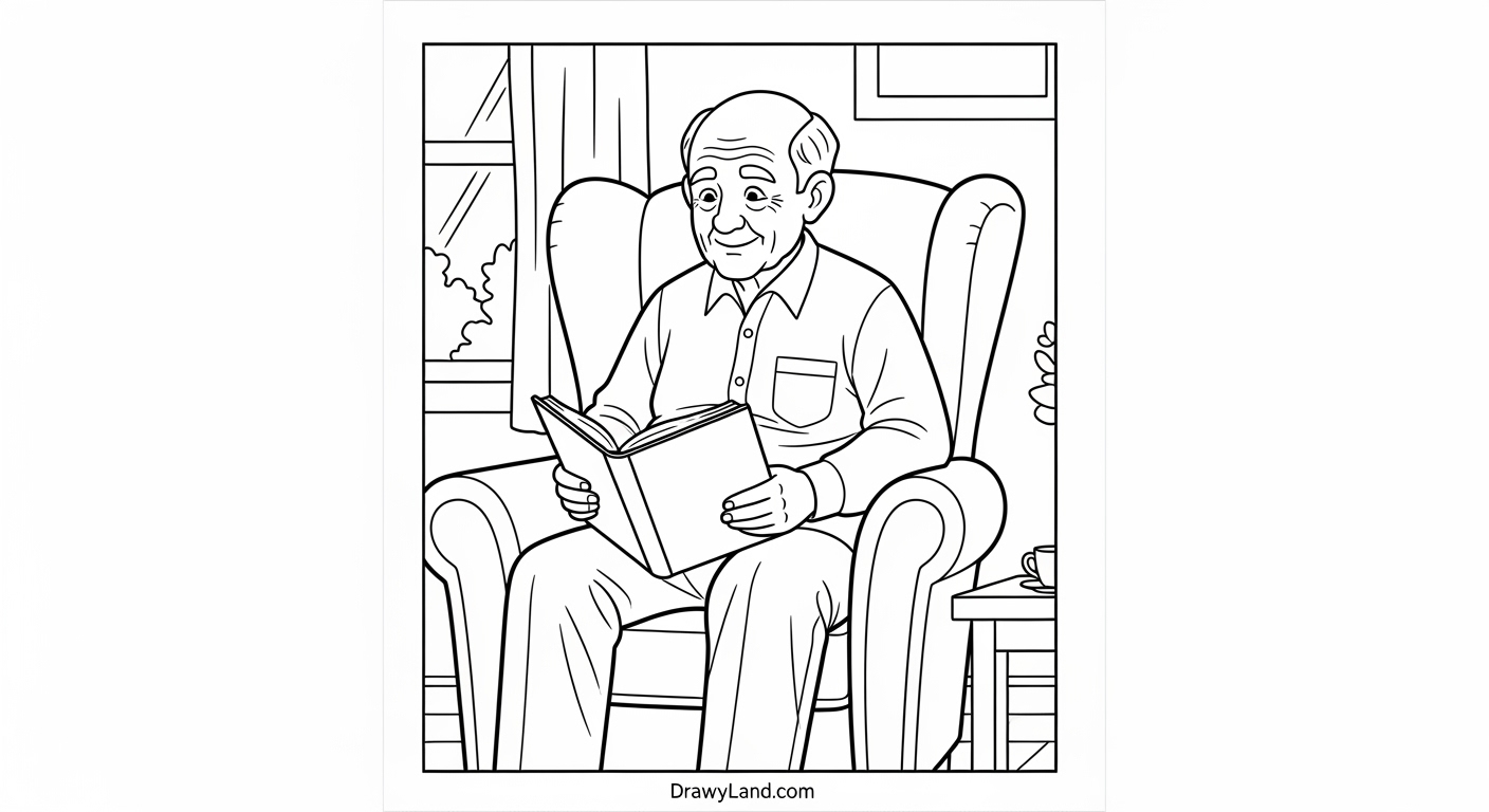 Free Printable Grandfather Coloring Pages happy grandfather reading a book coloring sheet
