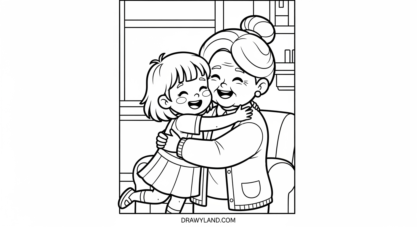 Free Printable Grandma Coloring Page Collection Happy Birthday Grandma coloring page featuring a cake and balloons