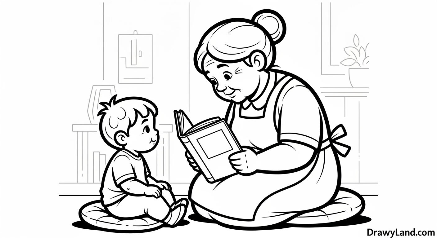 Free Printable Grandma Coloring Page Collection Grandmother and grandchild coloring page showing a warm hug