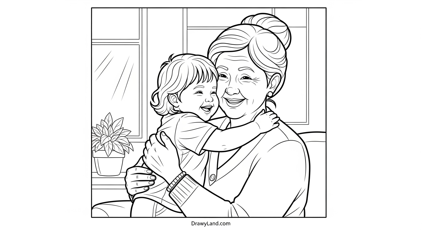 Free Printable Grandparents Day Coloring Pages A child giving grandparents a drawing from a grandparents day coloring page
