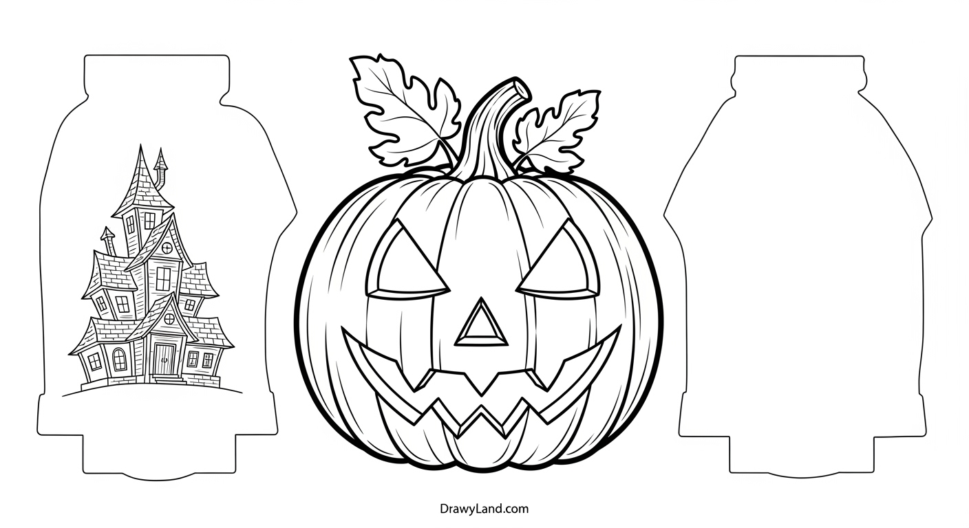 Free Printable Halloween Pumpkin Coloring Pages halloween pumpkin drawings with a ghost and black cat