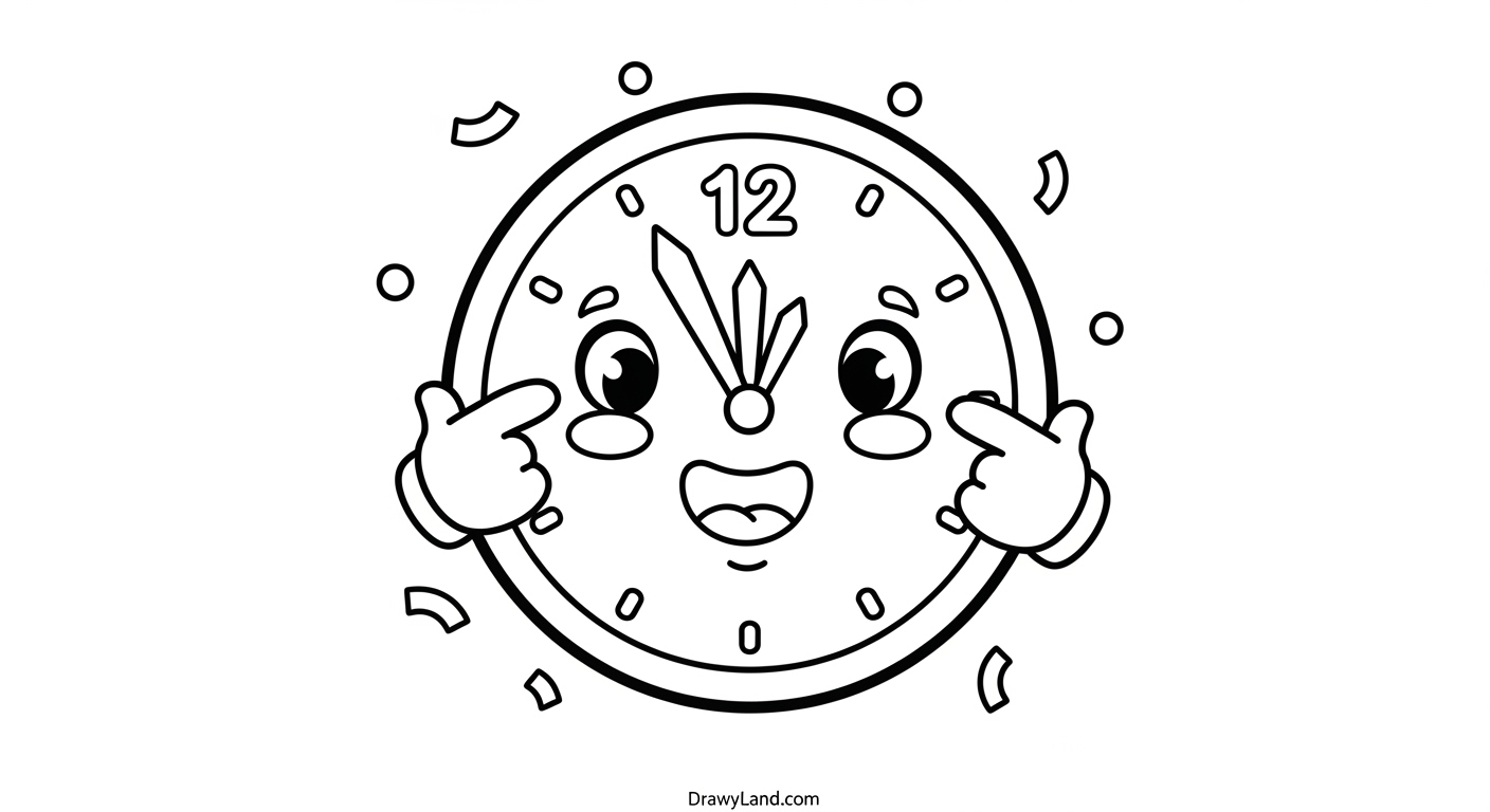 Free Printable Happy New Year 2025 Coloring Pages for Kids free printable new year's clock coloring sheet showing midnight