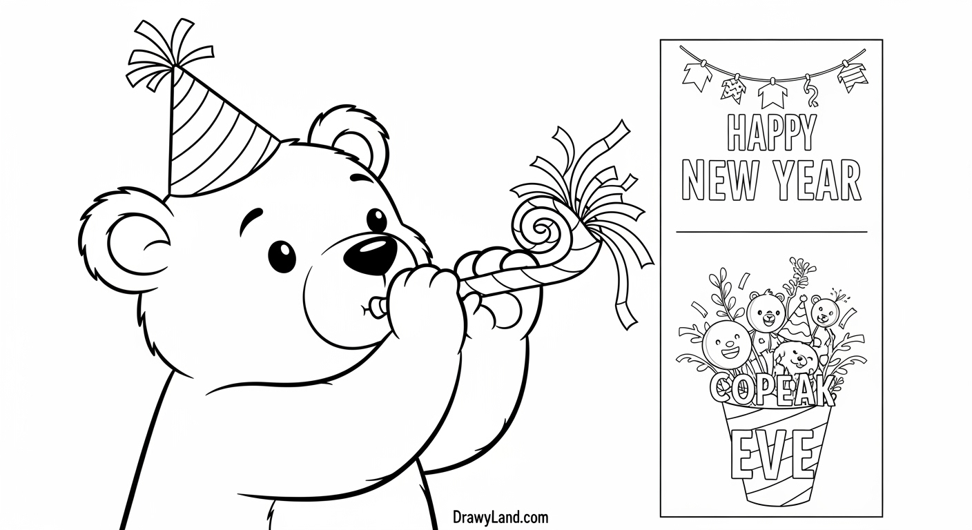 Free Printable Happy New Year 2025 Coloring Pages for Kids cute baby new year 2025 coloring page for kids