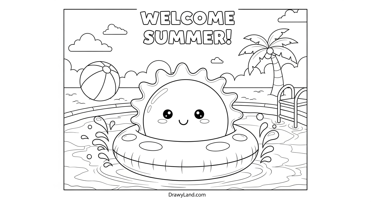 Free Printable Hello Summer Coloring Pages for Kids end of school coloring sheets with a happy sun design