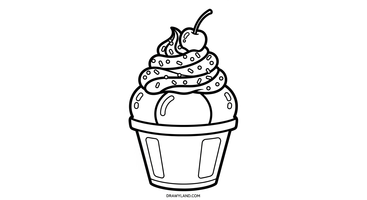 Free Printable Ice Cream Sundae Coloring Sheet cute ice cream sundae line art printable design