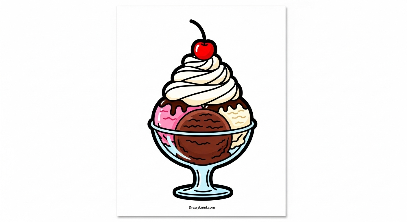 Free Printable Ice Cream Sundae Coloring Sheet free ice cream sundae with cherry on top coloring sheet