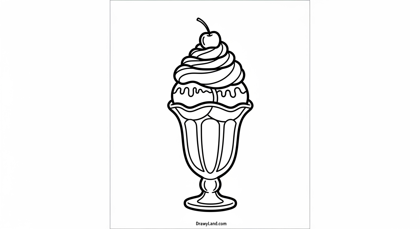 Free Printable Ice Cream Sundae Coloring Sheet ice cream sundae coloring sheet with two scoops and a cherry