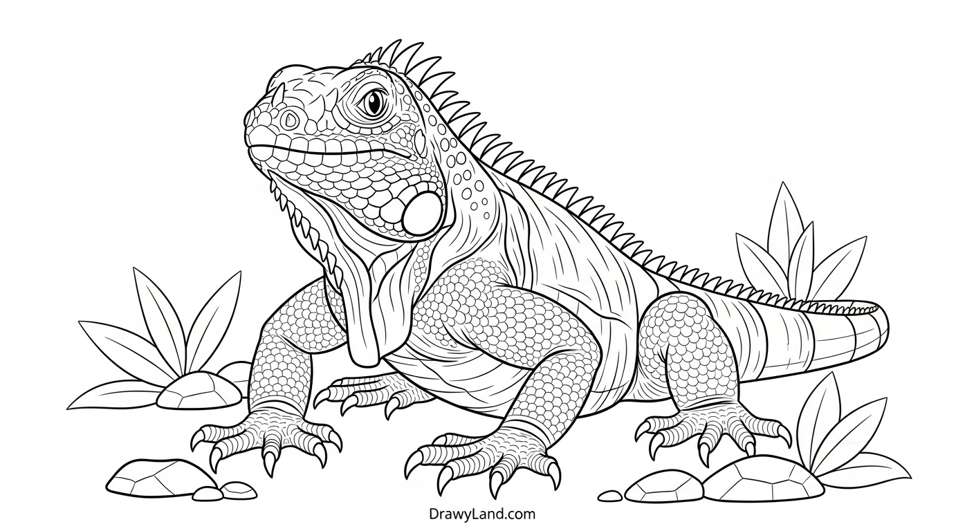 Free Printable Iguana Coloring Pages for Kids iguana on a tree branch coloring picture