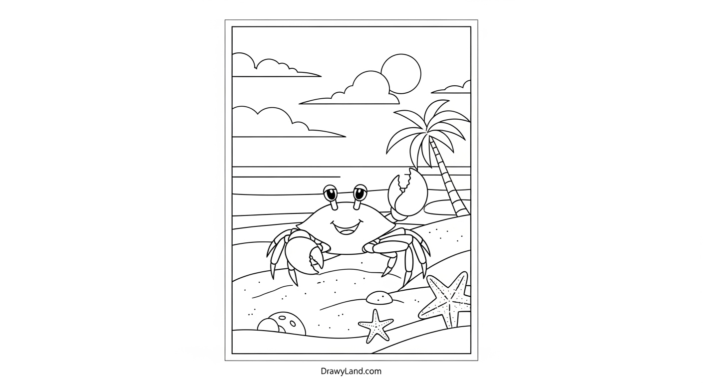 Beach and ocean themed June coloring activity