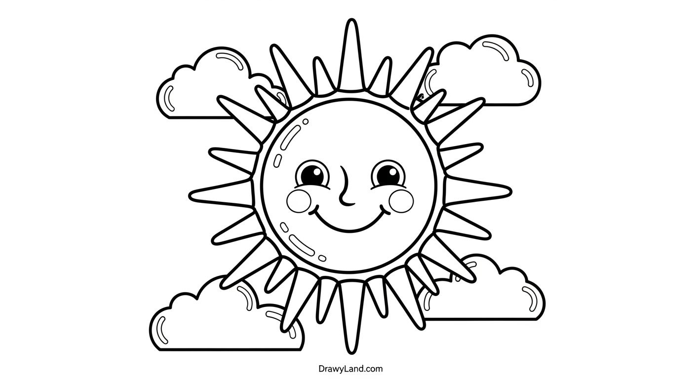 Simple June coloring page with flowers and sun