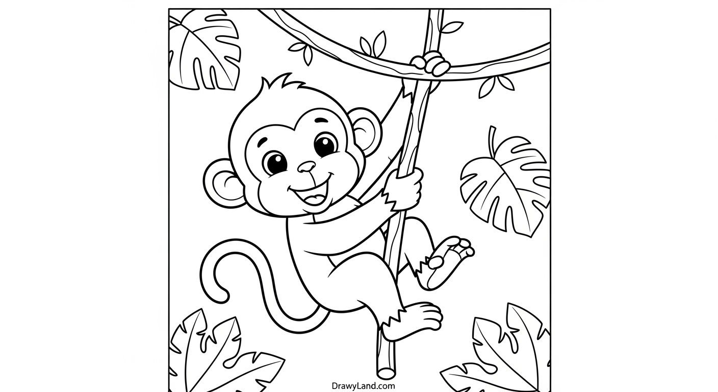 Free Printable Jungle Coloring Pages for Kids a vibrant jungle coloring page with a monkey and a lion