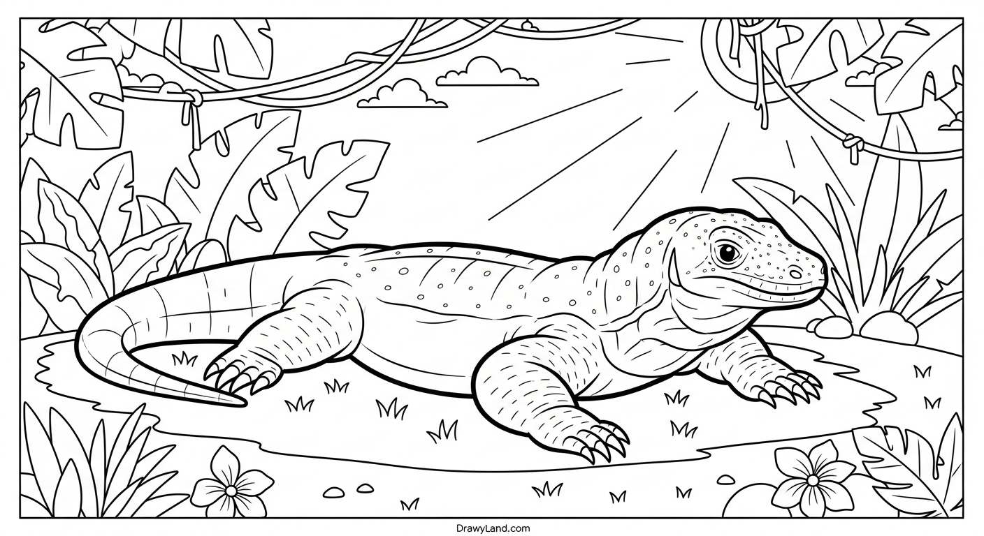 Free Printable Komodo Dragon Coloring Page creative komodo dragon line art for crafts