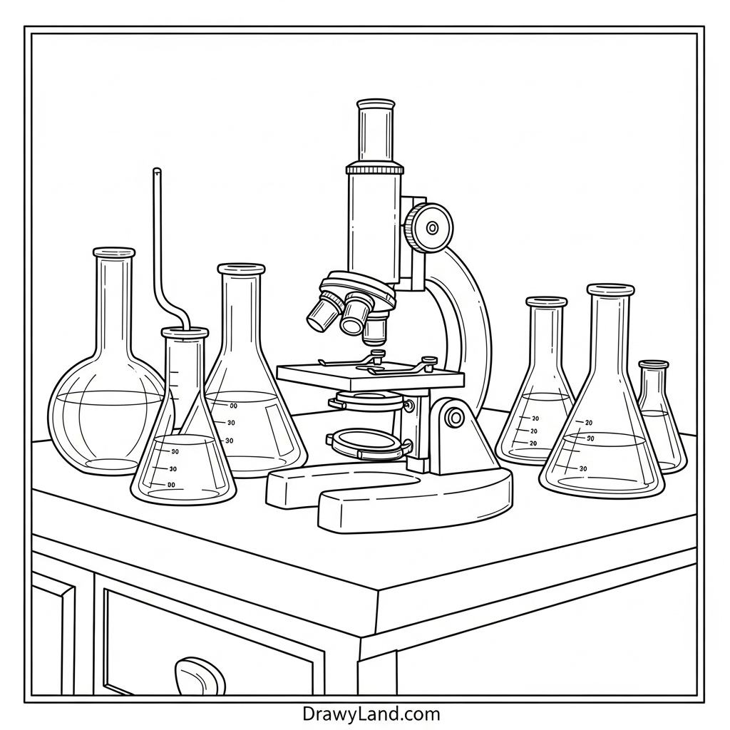 famous scientist experiment coloring pages in a laboratory