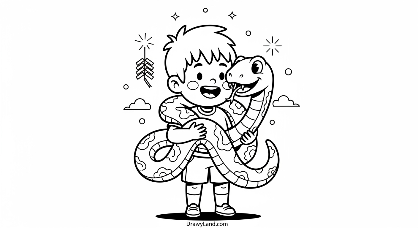 Free Printable Lunar New Year 2025 Coloring Pages A detailed Lunar New Year 2025 coloring page showing a family celebration