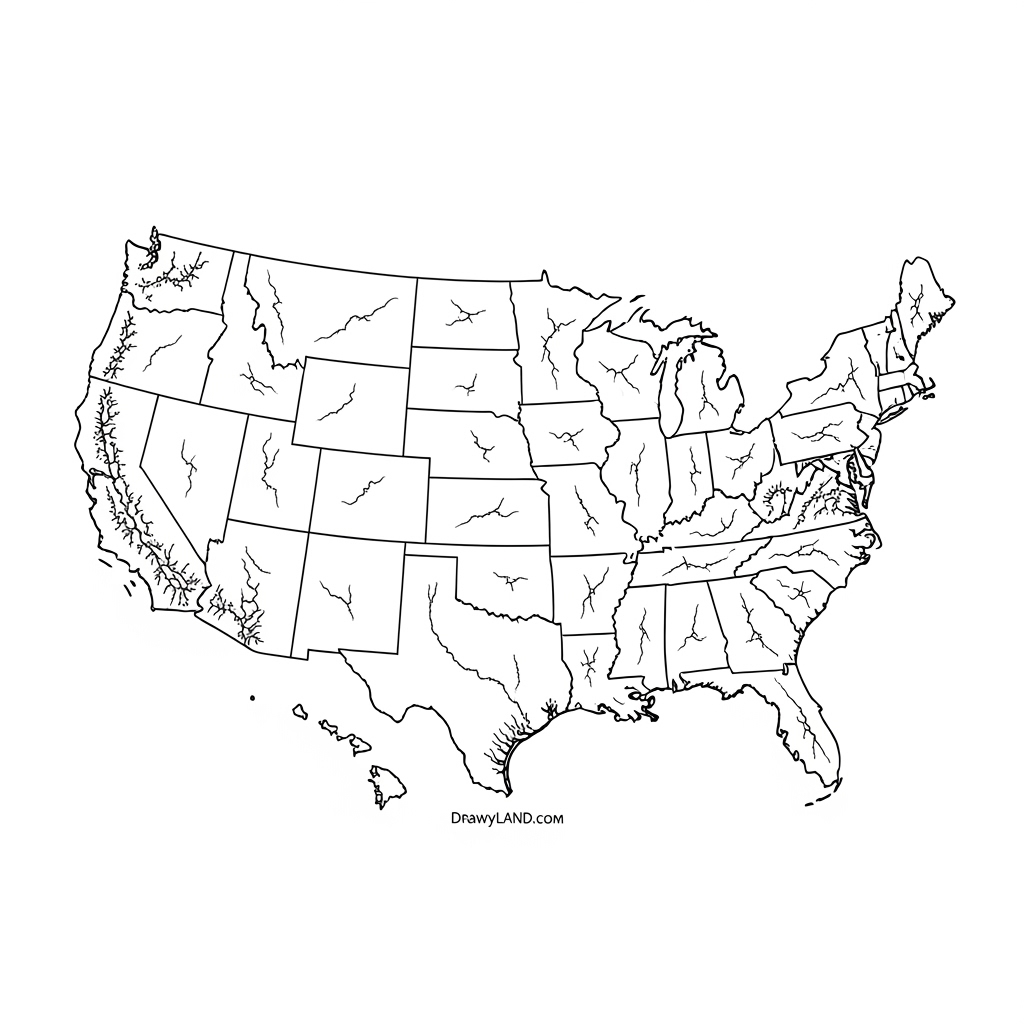 easy USA map coloring sheet for kids