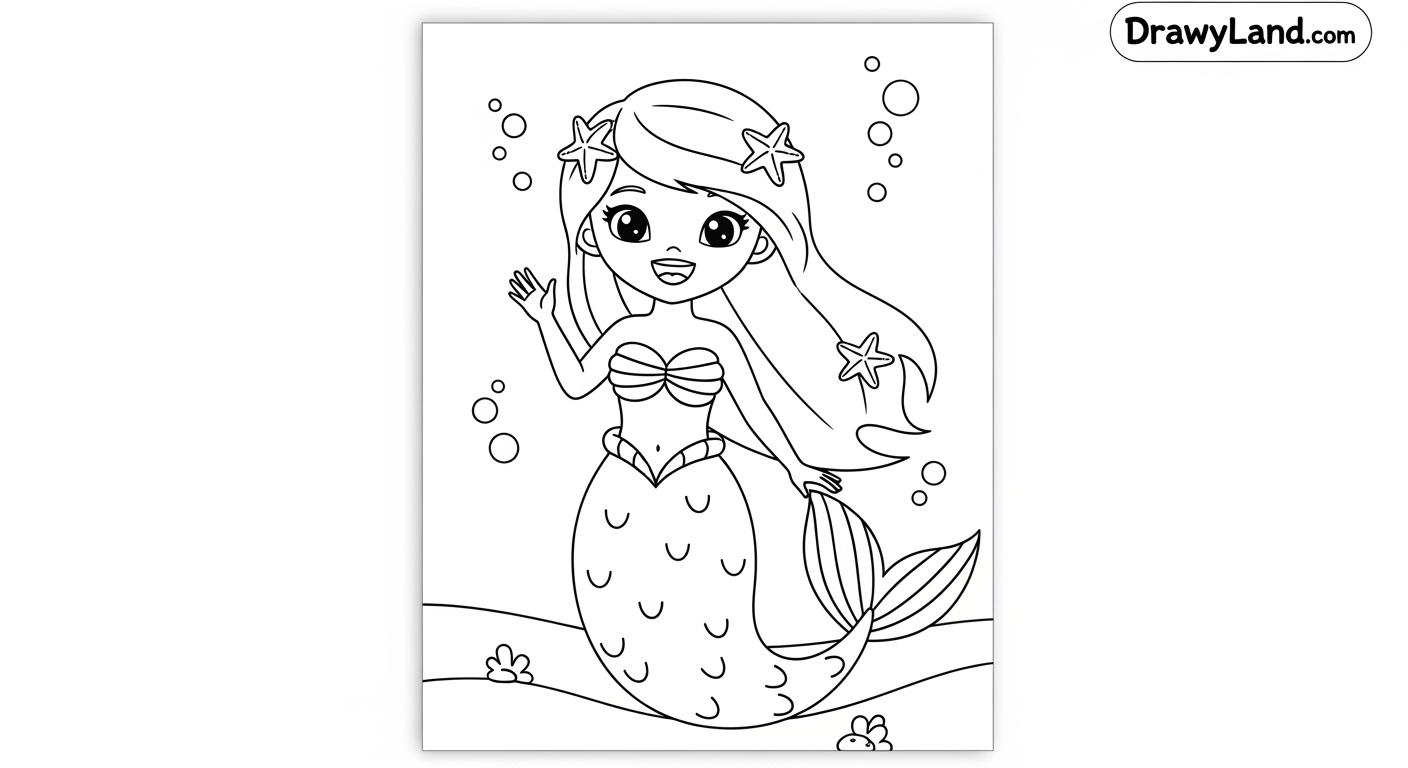 Free Printable Mermaid Color Pages An easy mermaid coloring page for toddlers