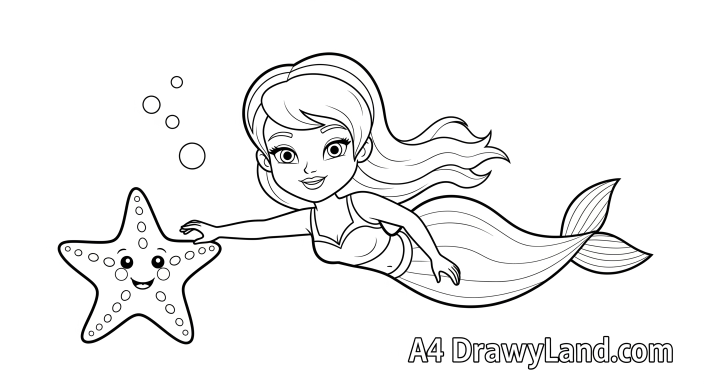 Free Printable Mermaid Color Pages A cute mermaid princess coloring page to print