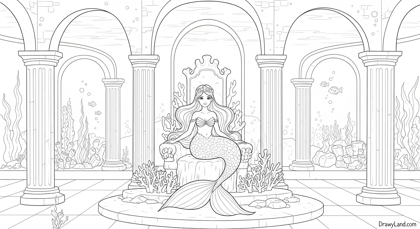 Free Printable Mermaid Color Pages A detailed mermaid tail coloring page for preschool