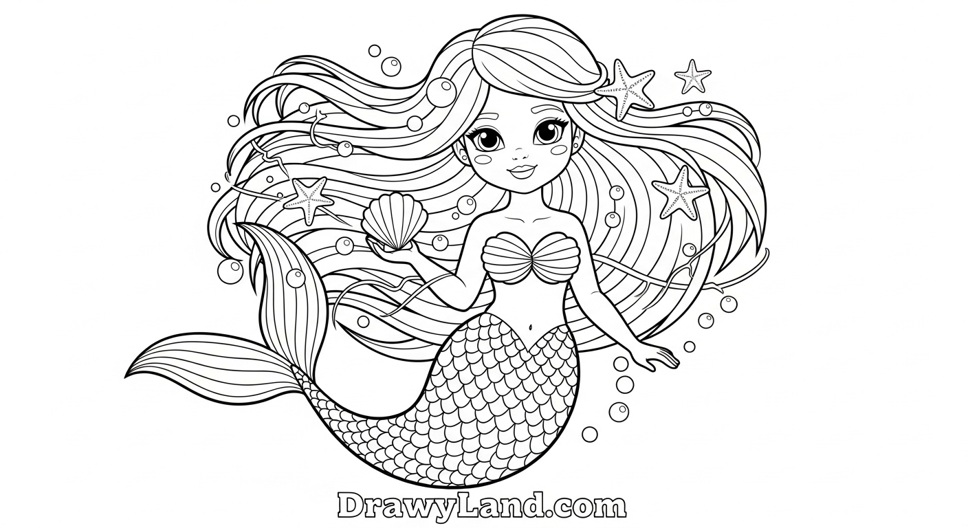 Free Printable Mermaid Color Pages A free printable mermaid with dolphin coloring page