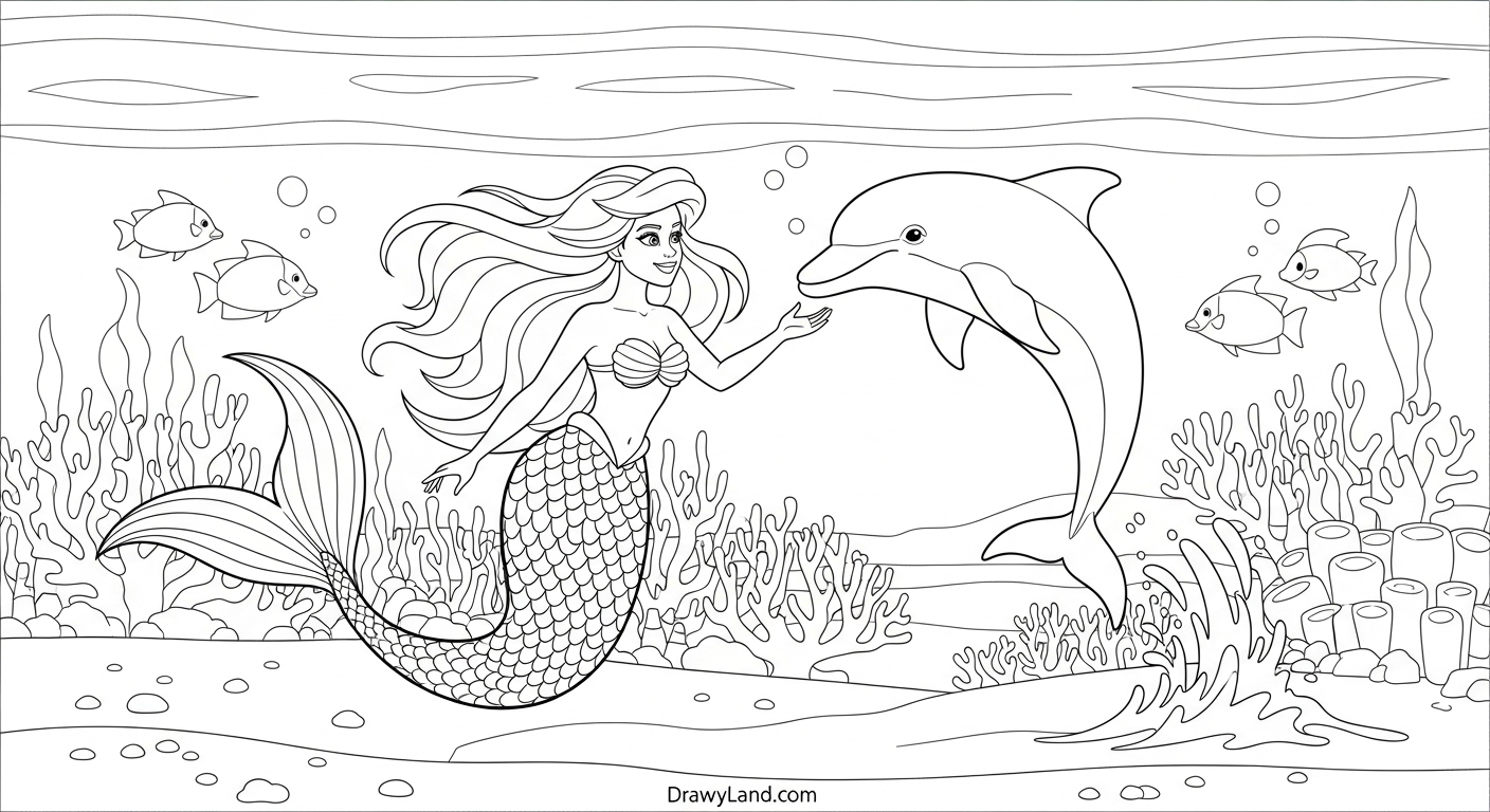 Free Printable Mermaid Images for Coloring cute mermaid images for coloring with a dolphin