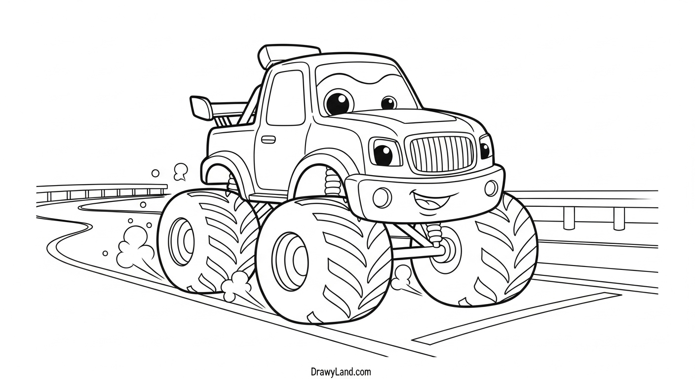 Free Printable Monster Truck Coloring Sheets for Kids easy monster truck coloring page for preschoolers
