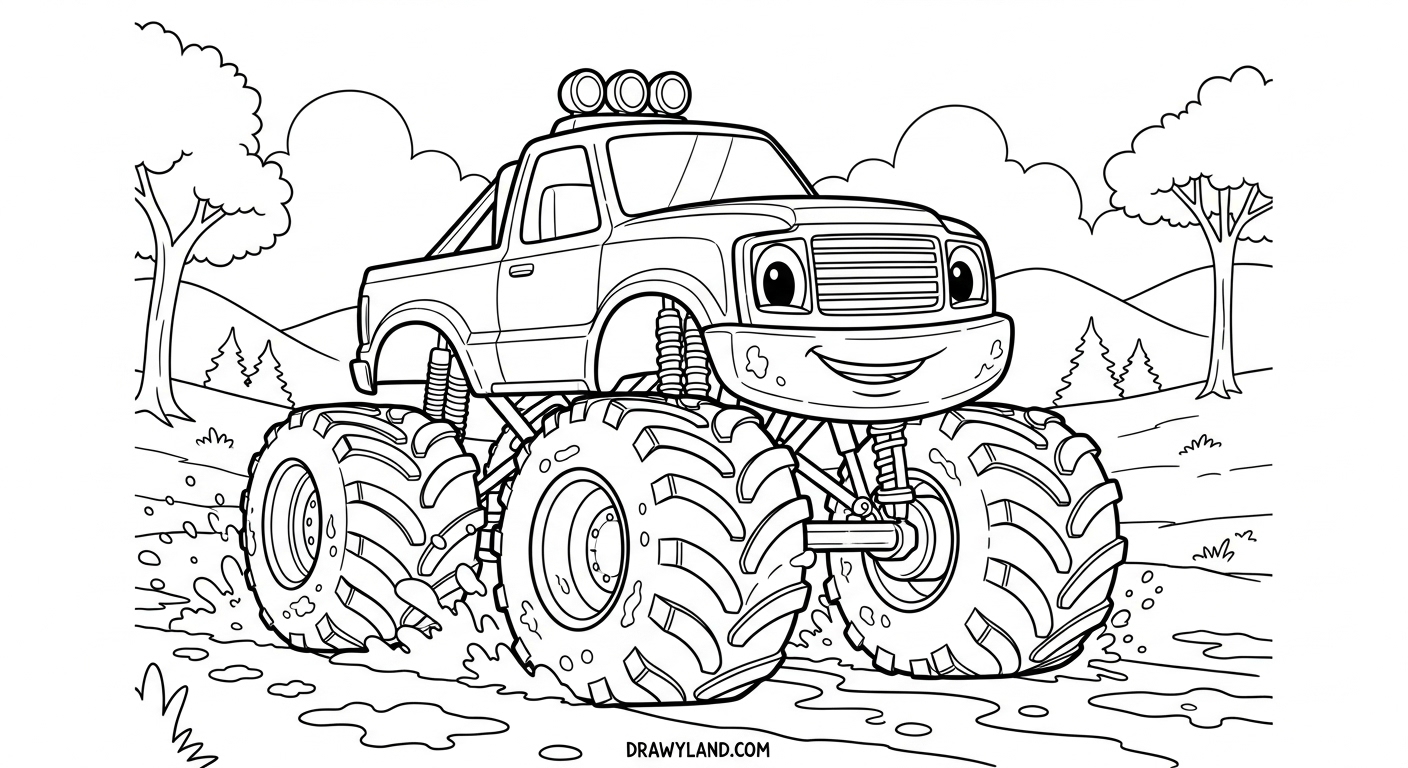 Free Printable Monster Truck Coloring Sheets for Kids simple monster truck coloring sheet for toddlers