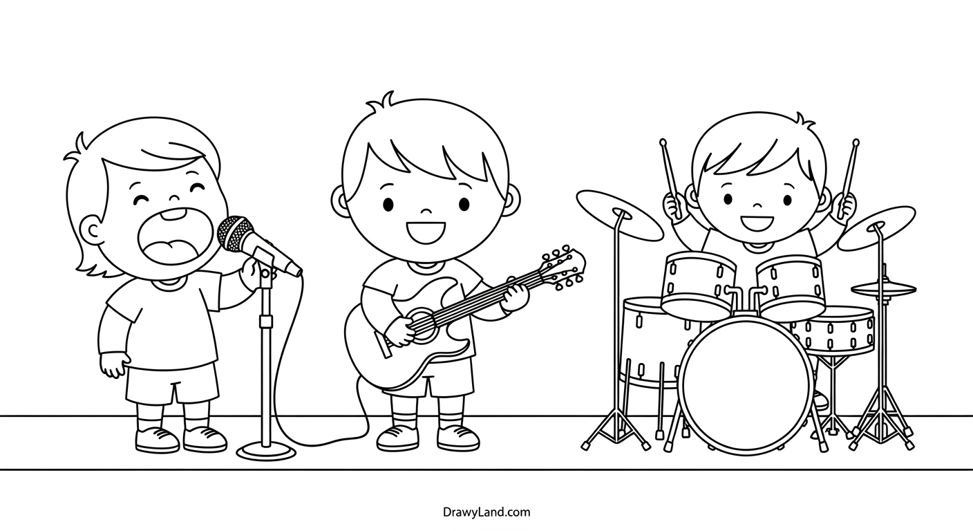 Free Printable Music Band Coloring Pages for Little Rockstars A printable music band coloring page of a girl singer