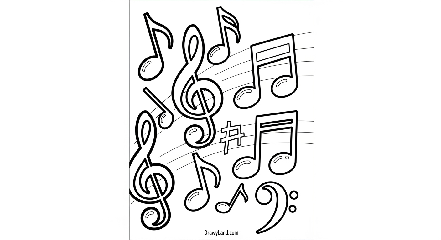 Free Printable Music Coloring Book Pages easy piano music drawings to color for toddlers