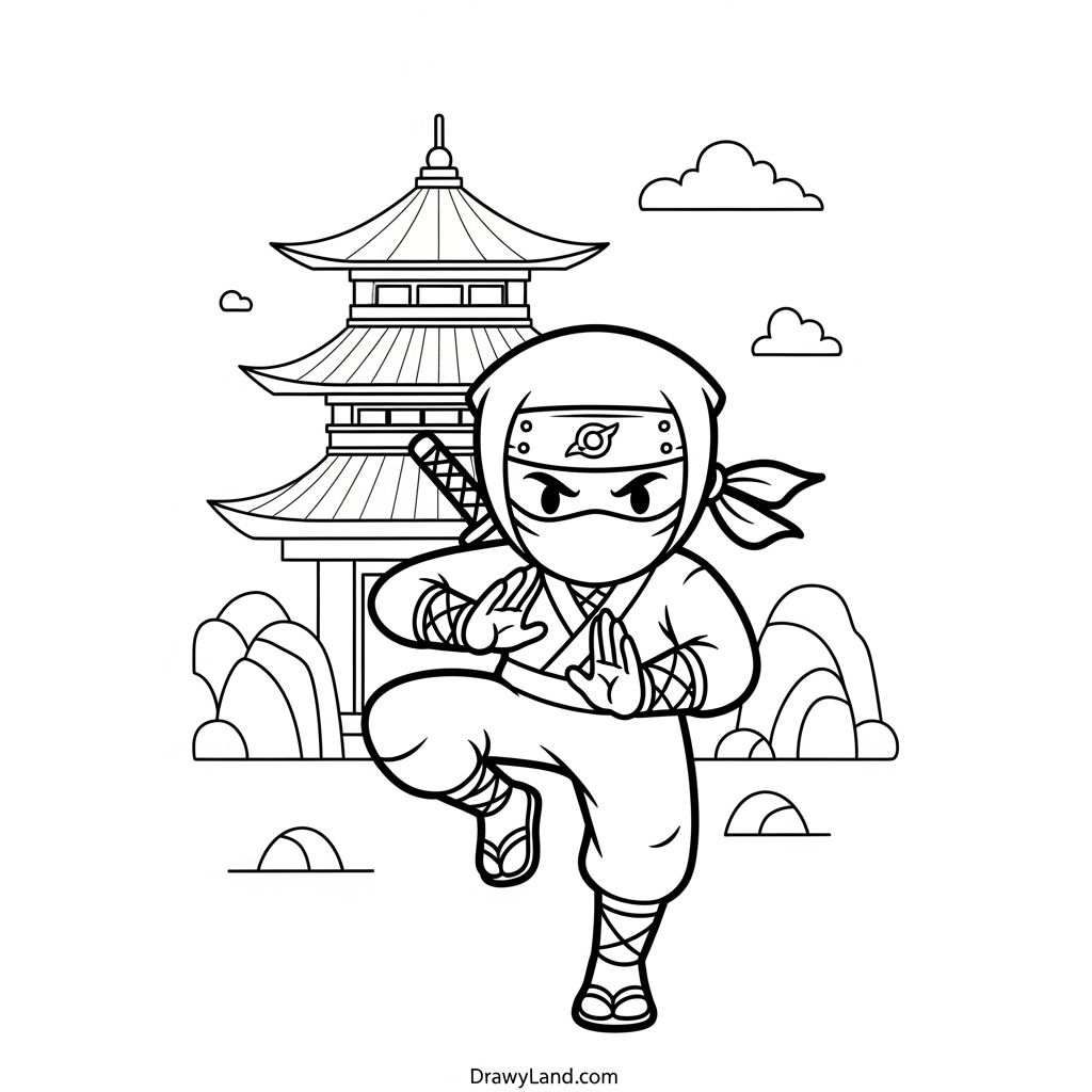 Free Printable Ninjas Coloring Pages action pose ninja coloring activity sheet